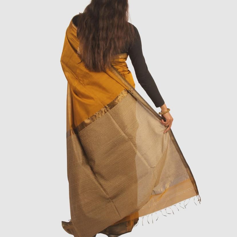 Elegant Mustard Gold Maheshwari Handloom Saree view 4
