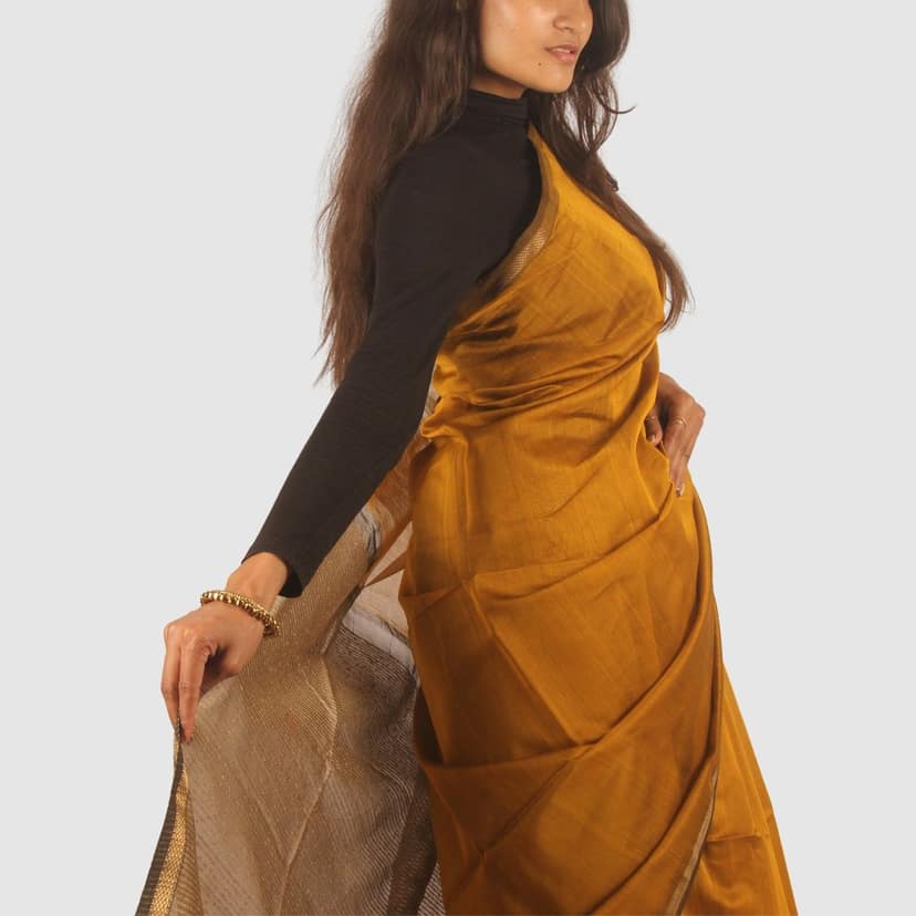 Elegant Mustard Gold Maheshwari Handloom Saree view 5