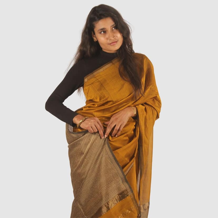 Elegant Mustard Gold Maheshwari Handloom Saree view 6