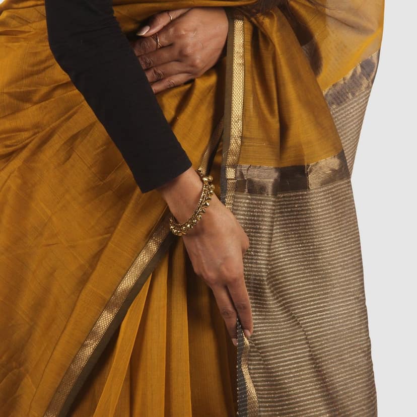 Elegant Mustard Gold Maheshwari Handloom Saree view 7