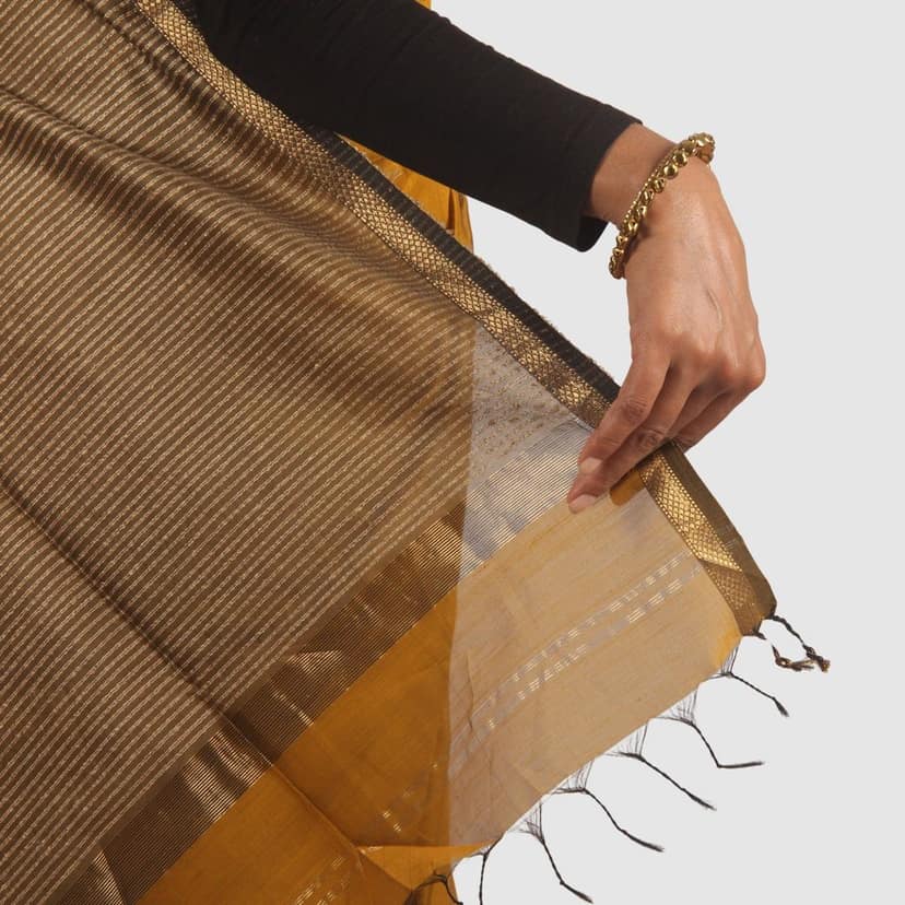 Elegant Mustard Gold Maheshwari Handloom Saree view 8