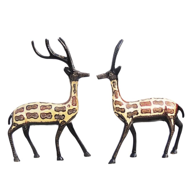 Handcrafted Brass Deer Pair Decorative Showpiece for Home, Height : 9.5 Inch (ANMAS022) view 2