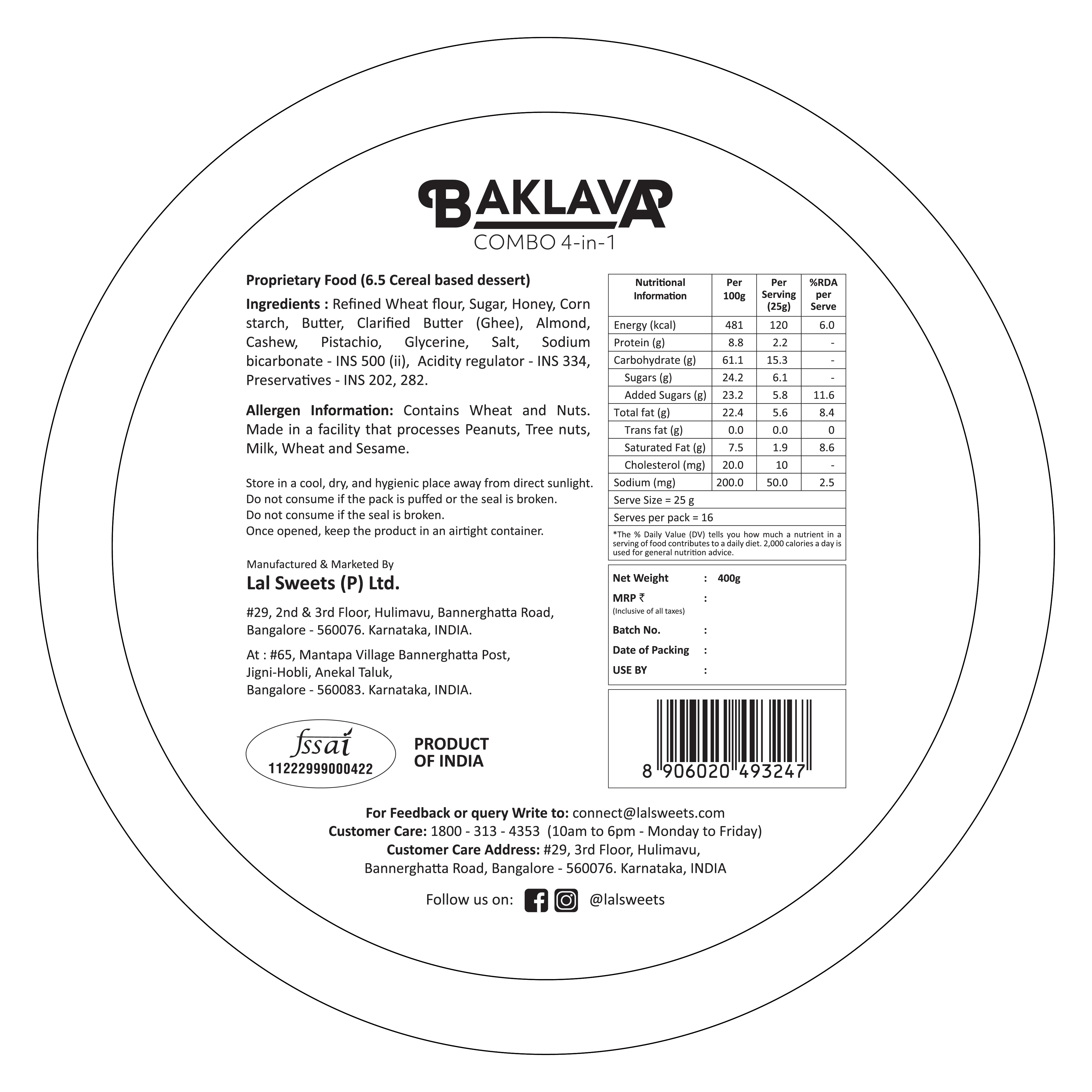 Lal Sweets Baklava Tin 4-In-1, 400 gm view 2