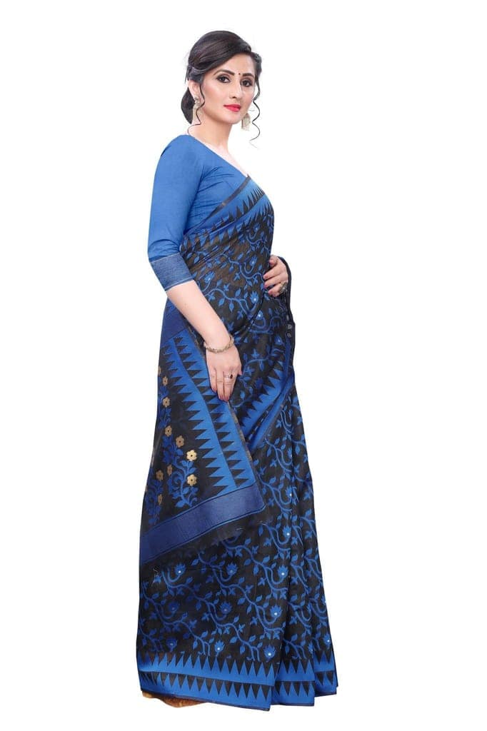 Silk Zone Women's Cotton Blend Jamdani Woven Saree with Blouse Piece view 4
