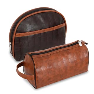 Storite 2-Set PU Leather Toiletry Travel Bags for Men and Women Storite 2-Set PU Leather Toiletry Travel Bags for Men and Women - TurquoiseBlack / TurquoiseBlackCombo