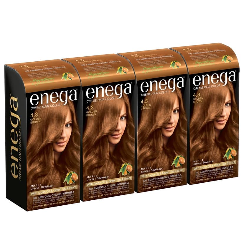 Enega Golden Brown Hair Color Cream 120ml | No Ammonia | With Argan Oil and Green Tea Extract | Nourishing and Long Lasting