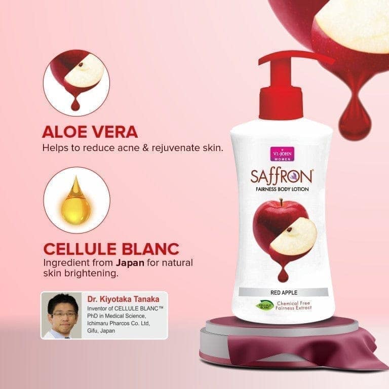 VI-JOHN Saffron Fairness Red Apple Body Lotion With Vitamin E - 250 ML (Men & Women) view 2