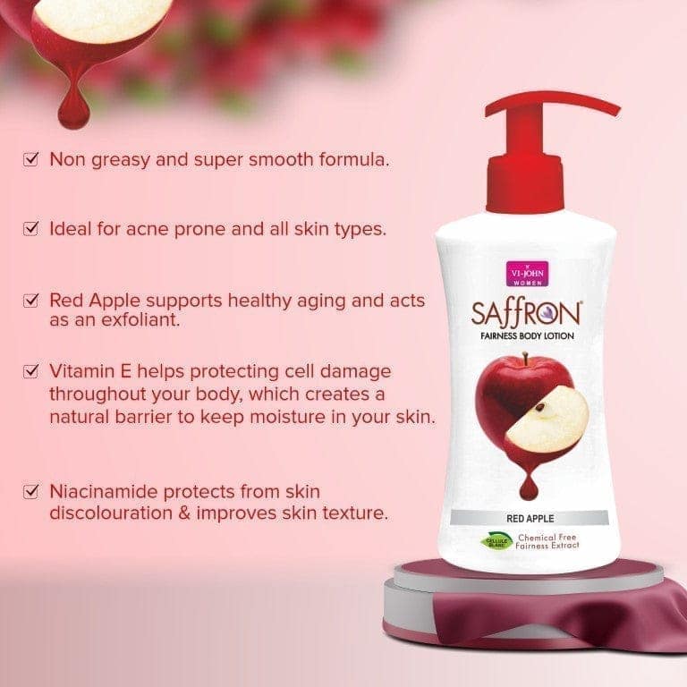 VI-JOHN Saffron Fairness Red Apple Body Lotion With Vitamin E - 250 ML (Men & Women) view 4