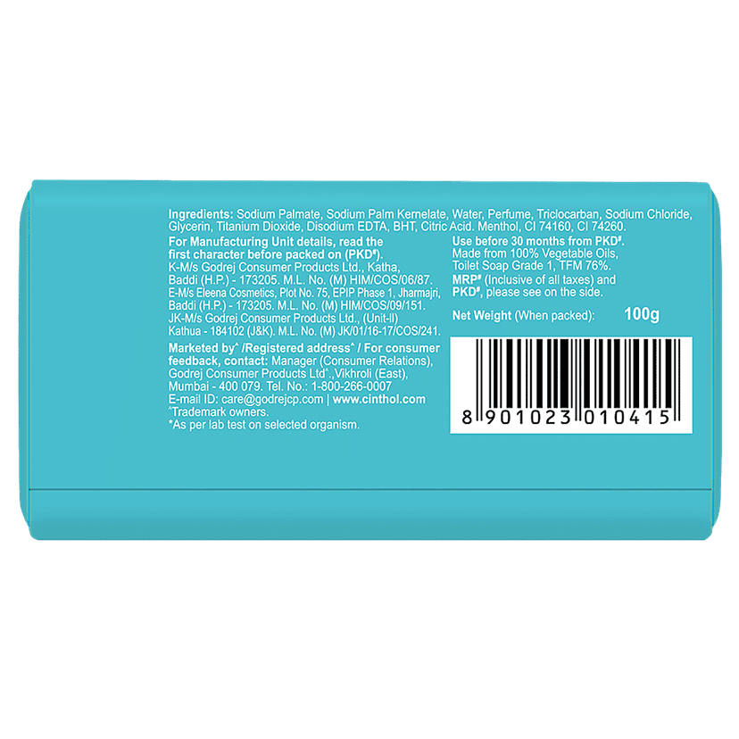 Cinthol Cool Menthol + Active Deo Fragrance Soap, 99.9% Germ Protection, 100 G (Pack Of 3) view 2