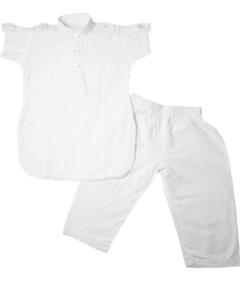 harshvardhanmart Boys 100% Cotton - Pattern Kurta Pant Set ( White , Pack of 1 )