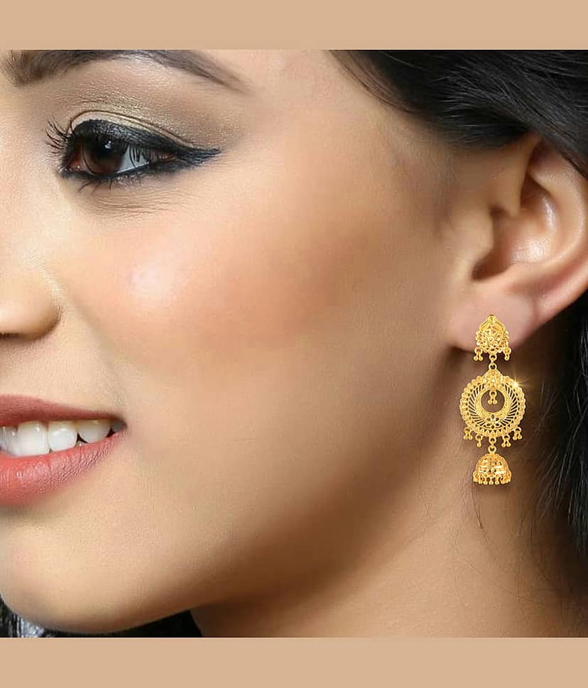 Vighnaharta Golden Jhumki Earrings ( Pack of 1 ) view 2