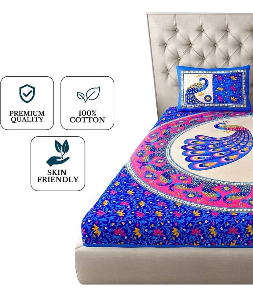 COZYKO Cotton 1 Double Bedsheet with 2 Pillow Covers ( Multicolor ) view 2