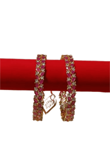 Gold Plated Ruby and Cubic Zirconia Bangle Set for Women view 2