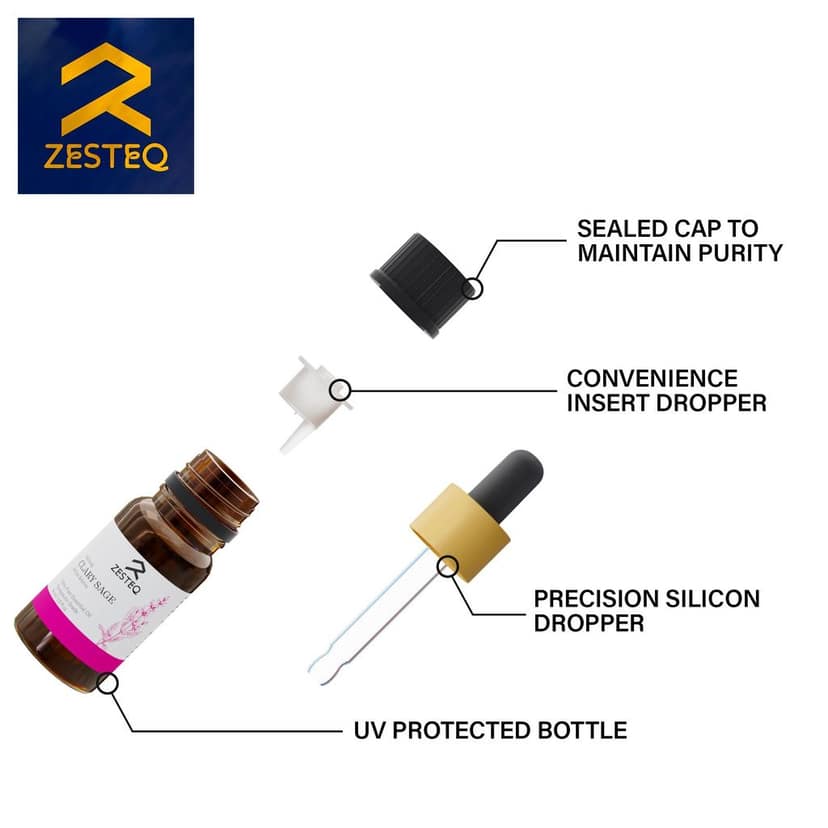 Zesteq Calming Clary Sage Essential Oil for Aromatherapy, Relieves Menstrual Cramps (15 ml) view 3