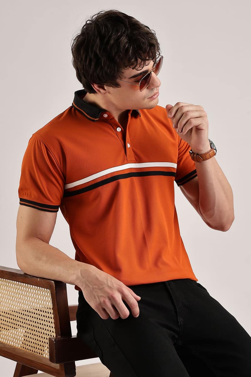 Polyester Orange Striped Polo view 6