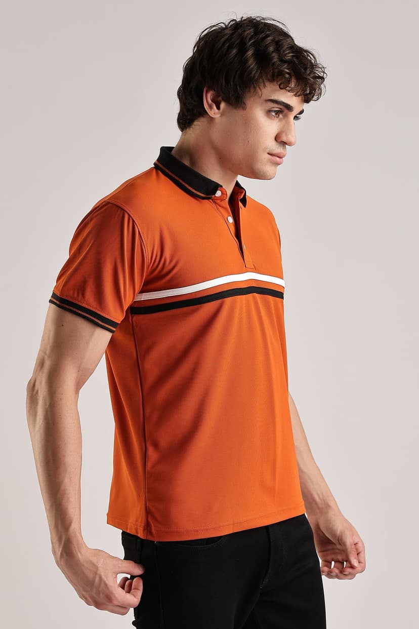 Polyester Orange Striped Polo view 8