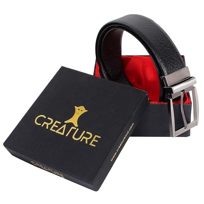 CREATURE Men's Genuine Leather Black & Brown Reversible Belt (Black & Brown) view 2