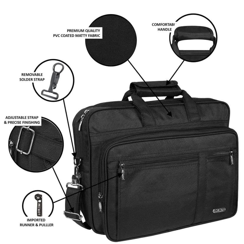 LOREM Black Color Linen fabric 28L Laptop Messenger Bag For Men New BG66 view 4