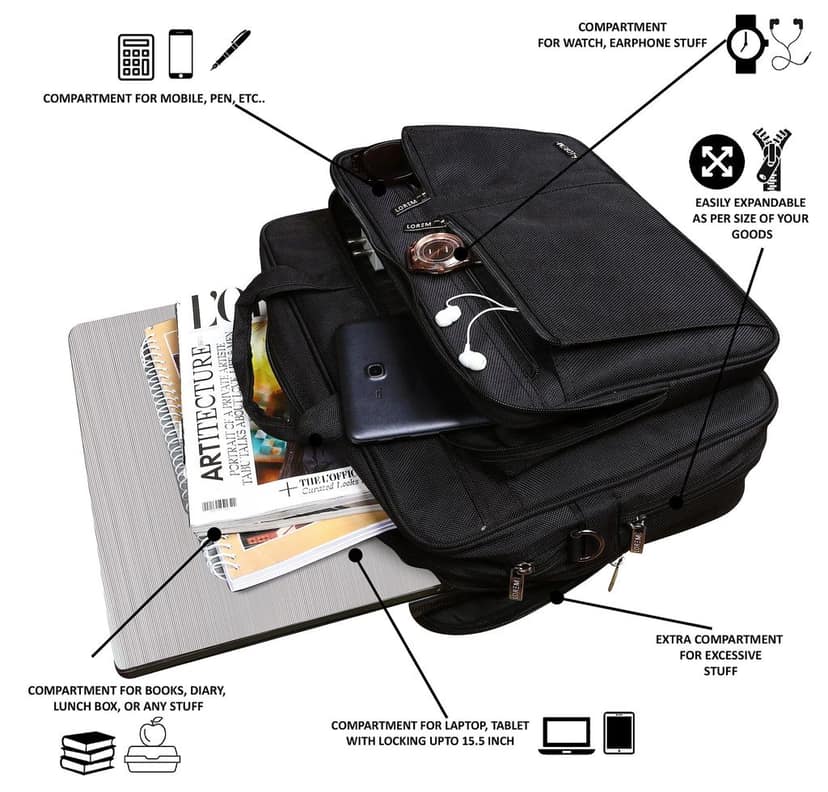 LOREM Black Color Linen fabric 28L Laptop Messenger Bag For Men New BG66 view 5