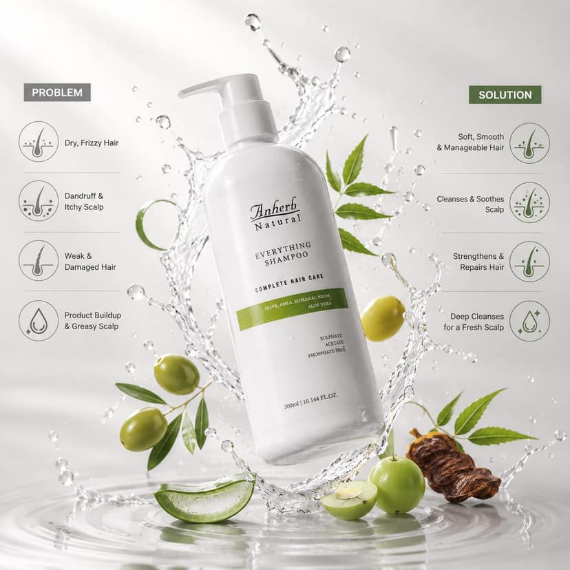Anherb Natural Everything Shampoo, Olive, Amla, Shikakai, Neem, Aloe Vera Blend - 300ml view 2