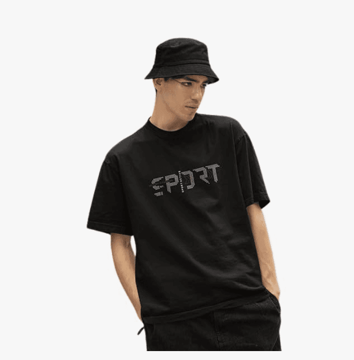 Black Oversized T-Shirt with Rhinestone "SPORT" Detailing