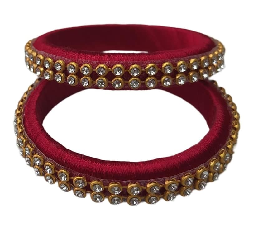 Red Silk Thread Bangles with Golden Beads view 2