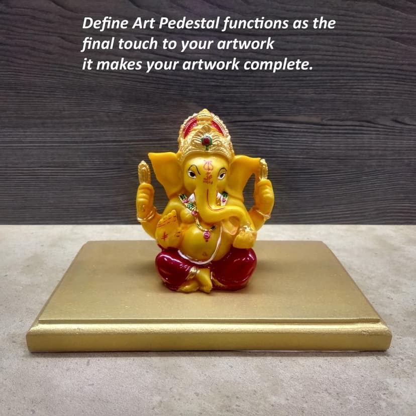 Define Art Pedestal Statue Base Pooja Chowki for Figurine Idol & Showpiece Decoration Home Decor Gold Color Rectangle Shape (8 inch x 5 inch x 1 inch Height) view 2