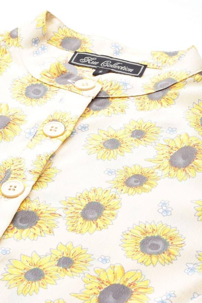Floral Print Crepe A-Line Dress view 5