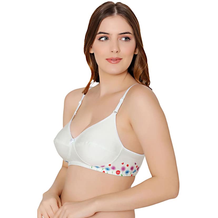 Bodycare polycotton wirefree convertible straps floral cup non padded Bra-5510ECRU view 2