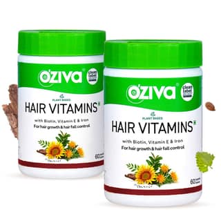 OZiva Hair Vitamins Capsules for Hair Growth | 100% Natural with Biotin, Iron, DHT Blocker & Vitamin EIClinically Proven Hair Growth Supplements for Women & Men (2 Months, Progress Pack)