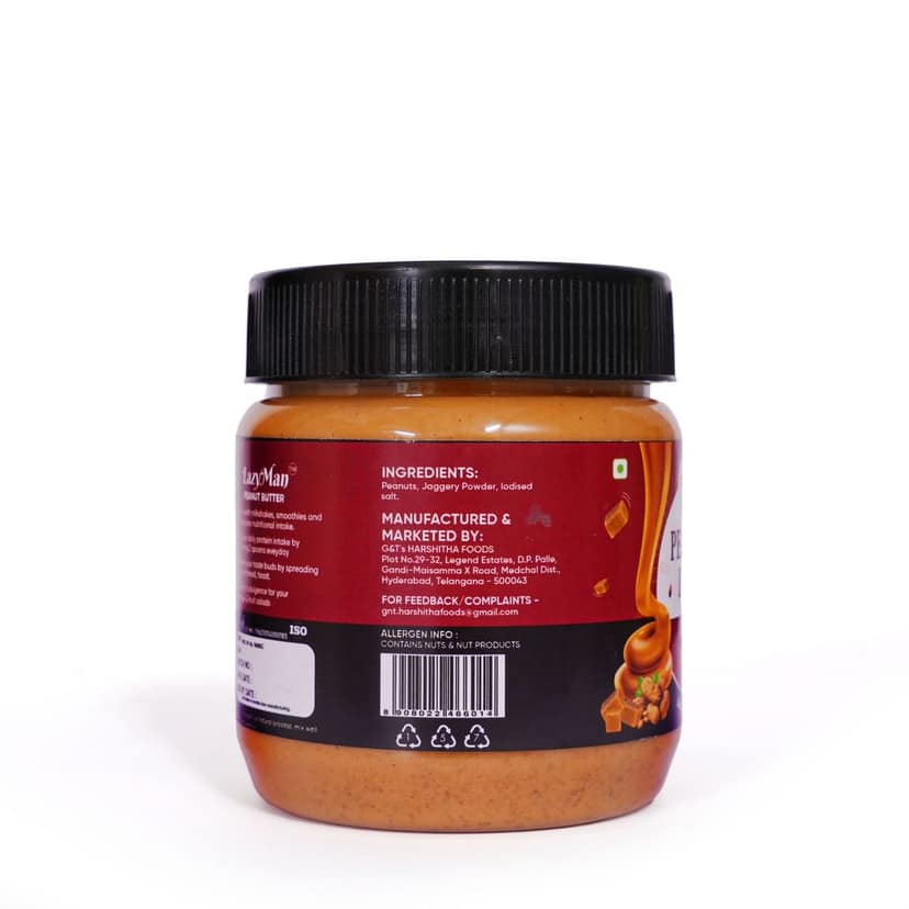 Lazyman Natural Jaggery Peanut Butter, 1 Pet Jar - 350 Grams view 3