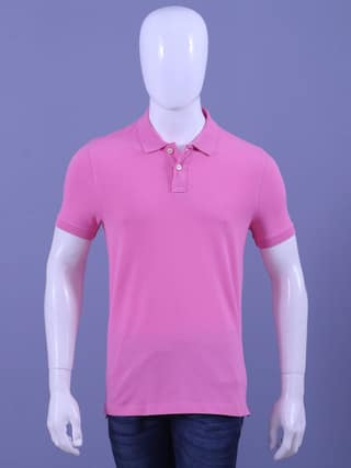 Men's Pink Enzyme Finish Solid Polo T-Shirt