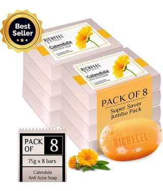 Richfeel Antibacterial Calendula Anti Ance Soap for Normal Skin ( Pack of 8 )