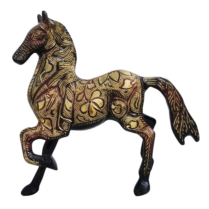 Handmade Brass Running Horse Idol For Office Desk & Interior Decor, Height : 8.5 Inch (ANMAS063 D) view 2