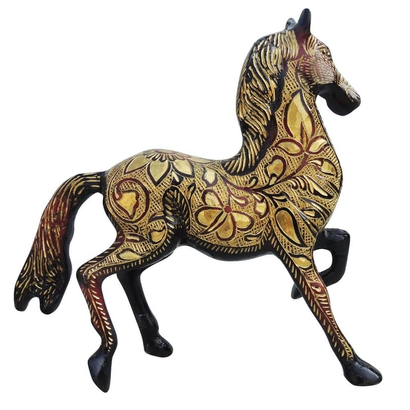 Handmade Brass Running Horse Idol For Office Desk & Interior Decor, Height : 8.5 Inch (ANMAS063 D) view 3