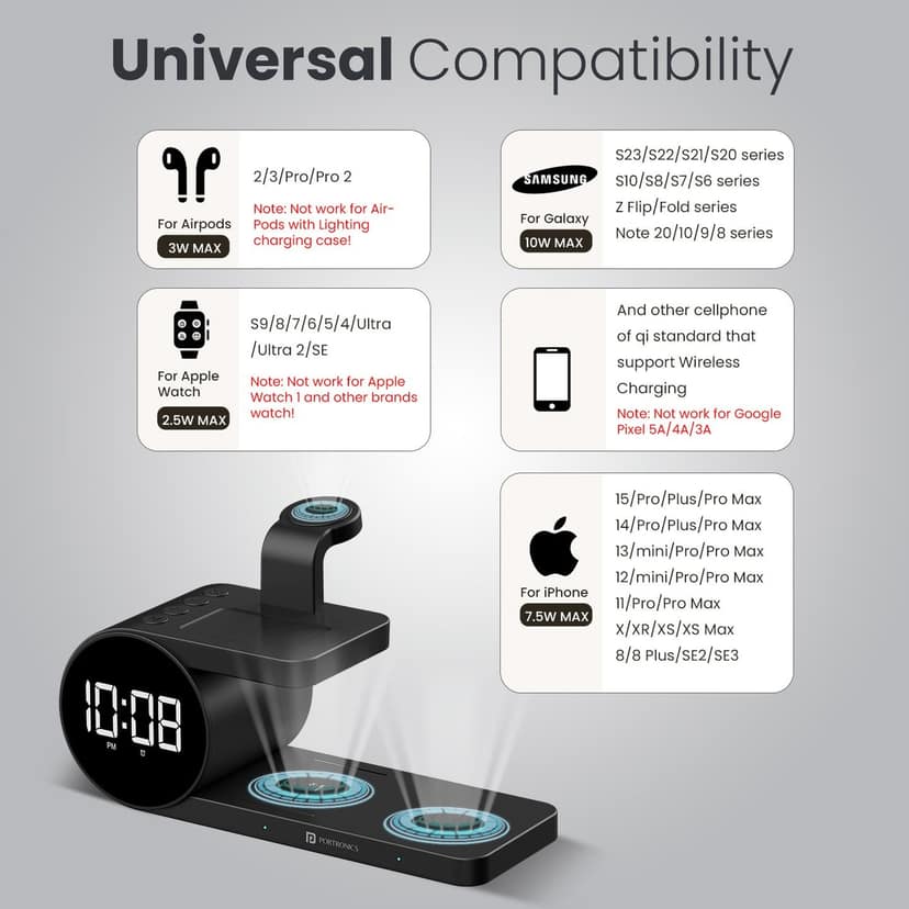 Portronics Freedom 6, 15W Wireless Charging, Digital Clock, Alarm Setting, Smartwatch/Earbuds Wireless Charging - Black view 4