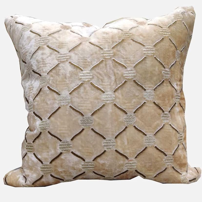 Beige Cushion Cover Geometric Embroidered Stitched Zippered Velvet Cushion Cover | 16X16 Inches | 40cm * 40 cm I Set of 5 view 2