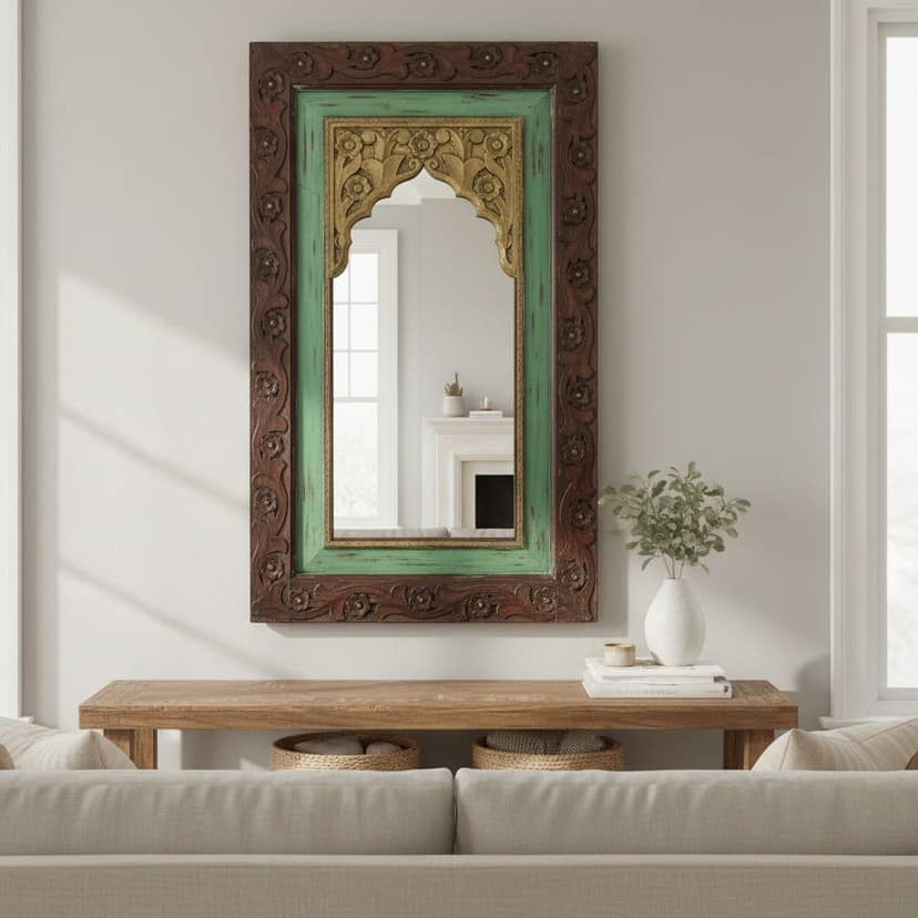 Wood Framed Mirror Bathroom & Living Room view 2