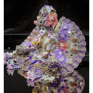 Lavender Designer Laddu Gopal Dress with Pagdi | Heavy Floral Thakur Ji Poshak with Tassels view 2