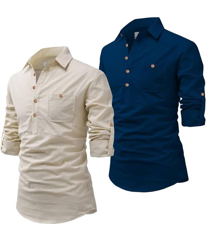 UNI VIBE Black Cotton Blend Men's Shirt Style Kurta ( Pack of 2 )