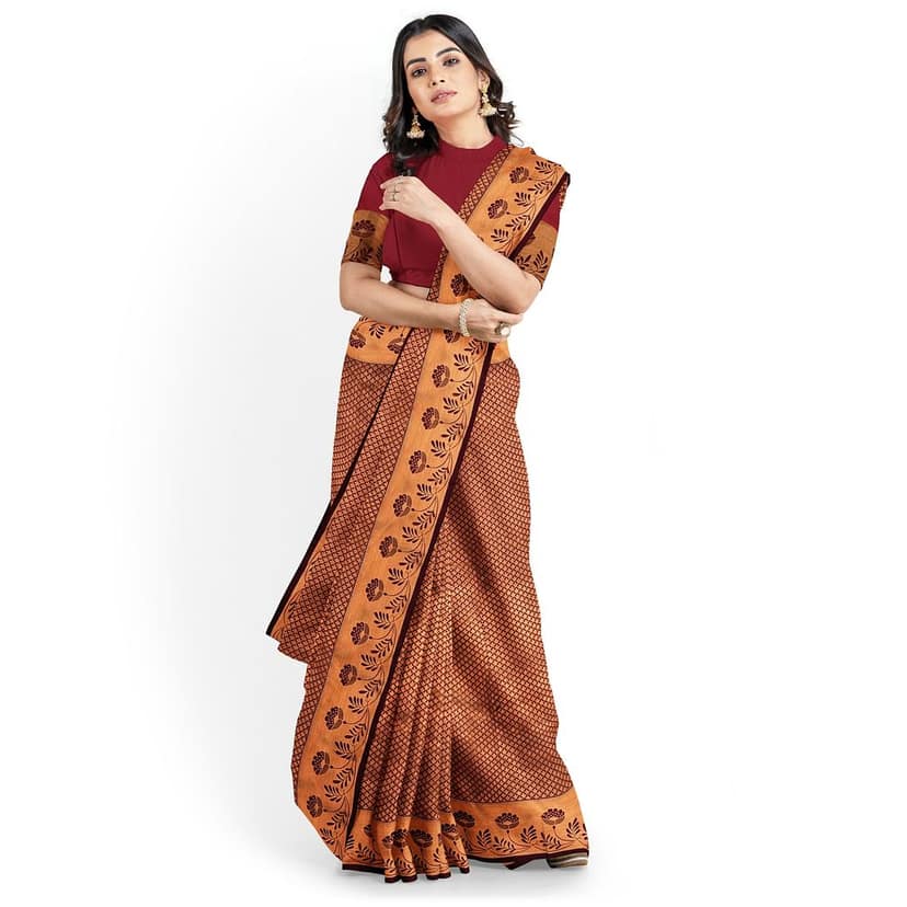 Light Brown Color Double Shaded Zari Woven Saree with Unstitched Blouse view 2