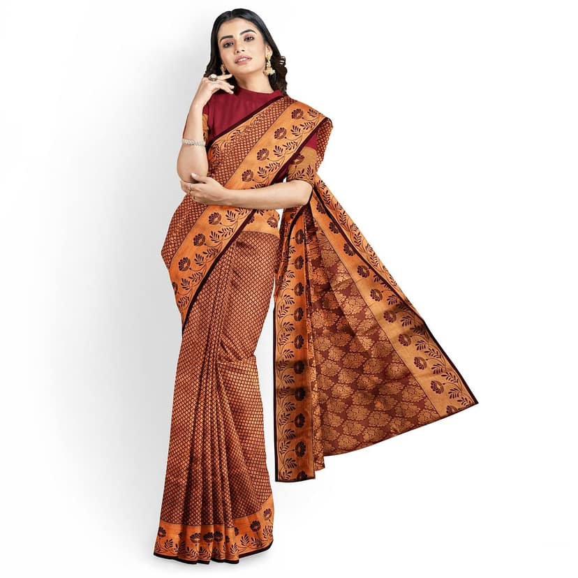 Light Brown Color Double Shaded Zari Woven Saree with Unstitched Blouse view 3