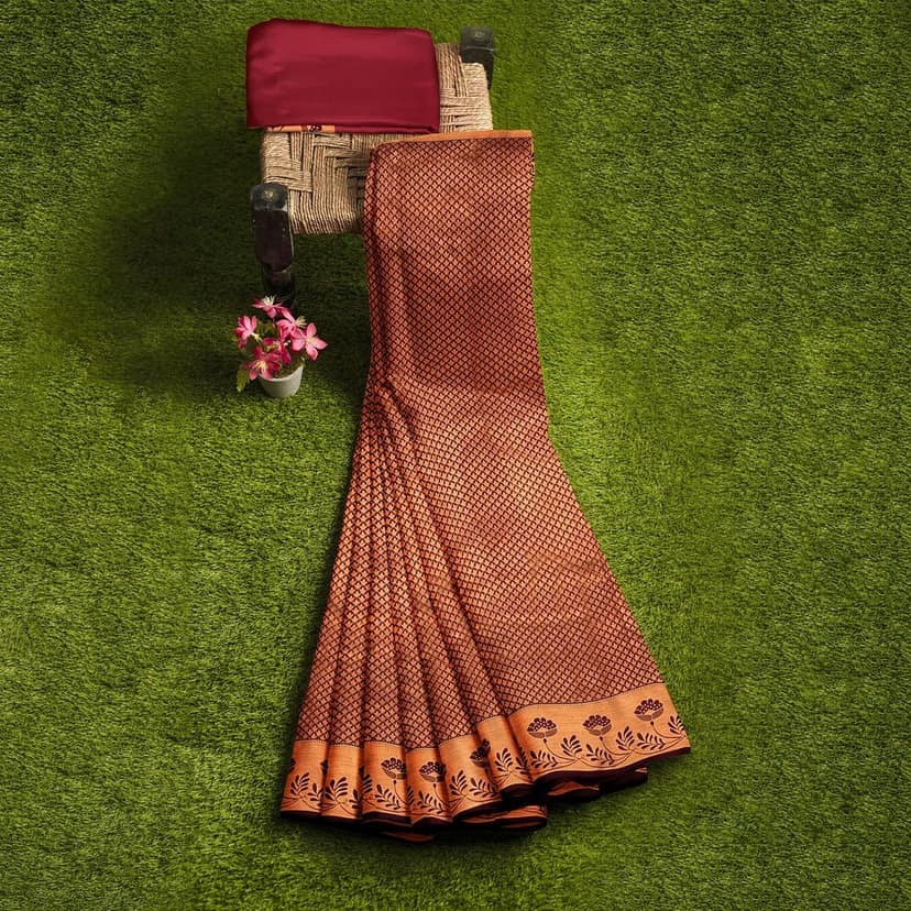 Light Brown Color Double Shaded Zari Woven Saree with Unstitched Blouse view 4