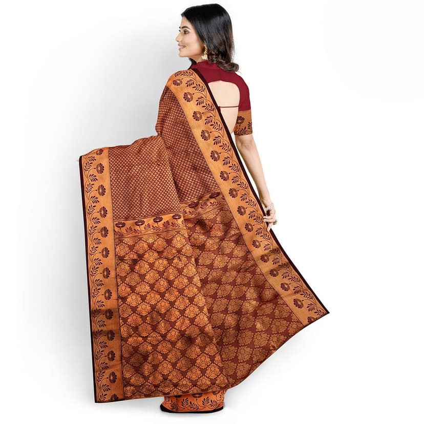 Light Brown Color Double Shaded Zari Woven Saree with Unstitched Blouse view 5