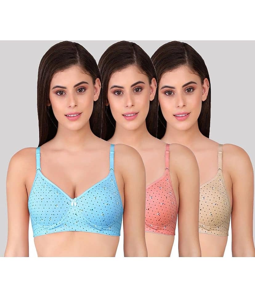 Tkeshto Pack of 3 Cotton Lightly Padded Women's Everyday Bra ( Multicolor )