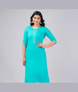 MAUKA Rayon Solid Straight Women's Kurti - Turquoise ( Pack of 1 )