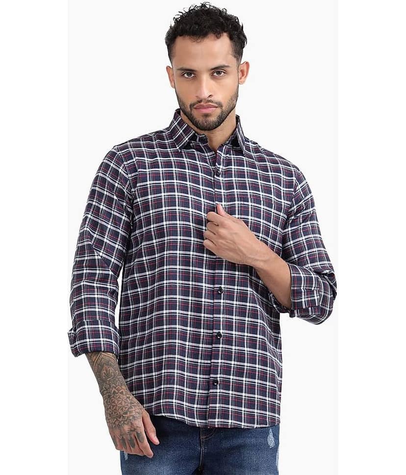 TrendiVastra Cotton Blend Slim Fit Checks Full Sleeves Men's Casual Shirt - Multicolor ( Pack of 1 )