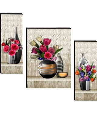 SNDArt Set Of 3 Flower Pots Wall Painting For Living Room Gift Items 12 x18 inch
