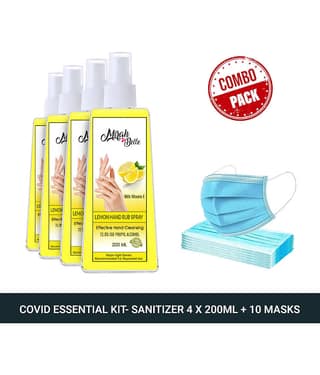 Mirah Belle Lemon Hand Rub Sanitizer Spray 200ml (Pack of 4) & 10 Masks Sanitizers 800 mL Pack of 4