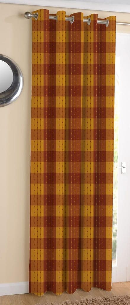 AIRWILL, Cotton Beast Maroon Designed Checkered Pattern Long Door - 4x9ft Curtains - (Pack of 2 pcs) - Maroon, Yellow view 2